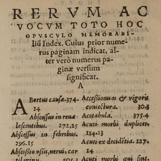 Nærbilde av en bokside fra Aphorismi Hippokratis